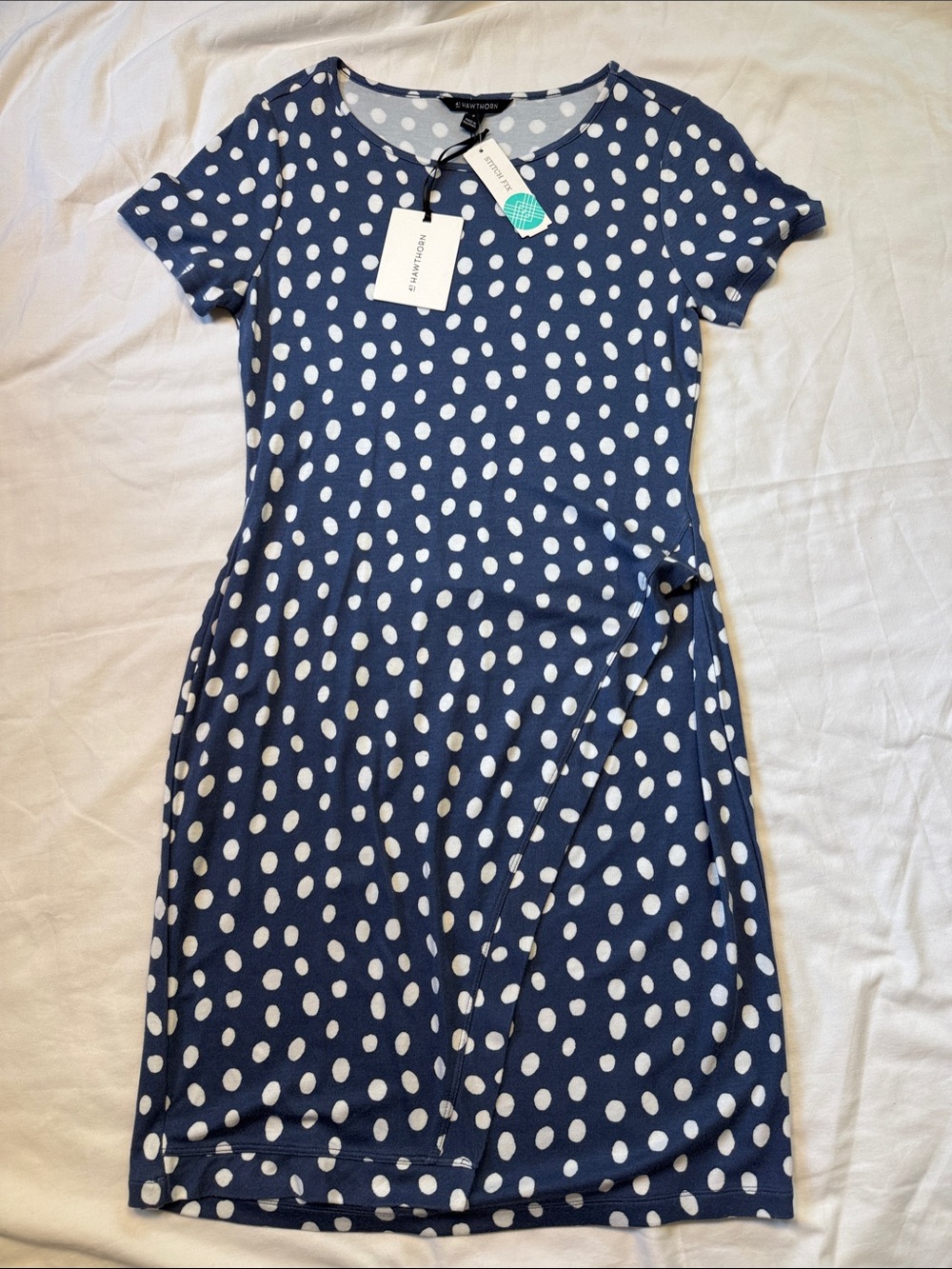 41 Hawthorn Navy and White Polka Dot Midi Wrap-Style Dress medium super soft